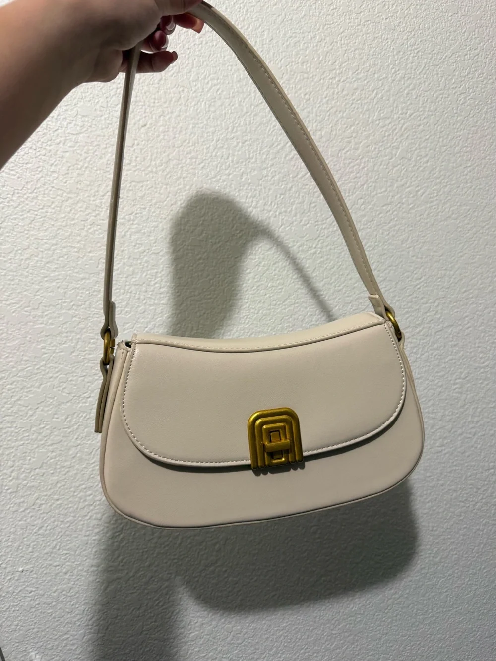 Cream Shoulder Bag with Gold Accent
